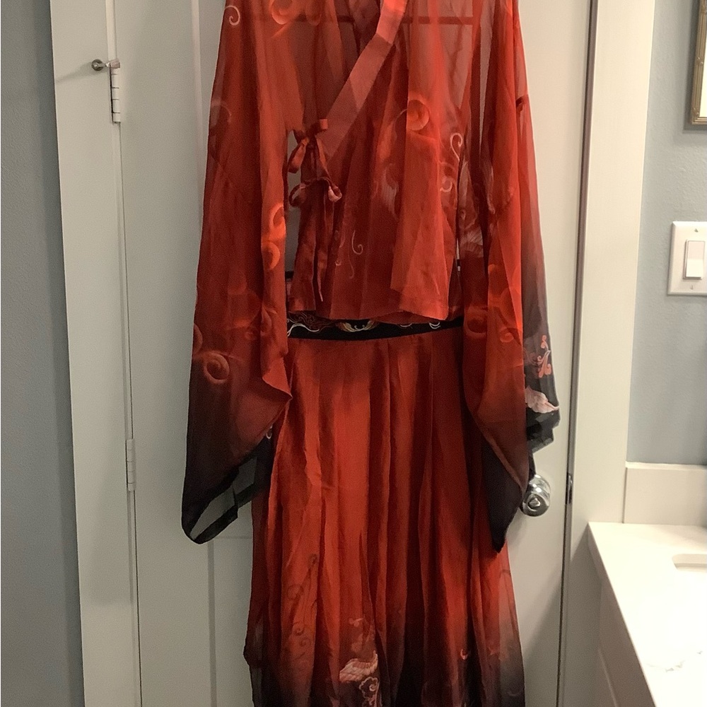 Elegant Red and Black Kimono Set